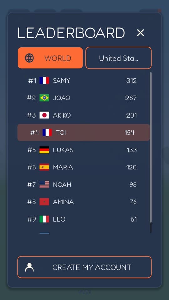 Flock League screenshot 3: world leaderboard